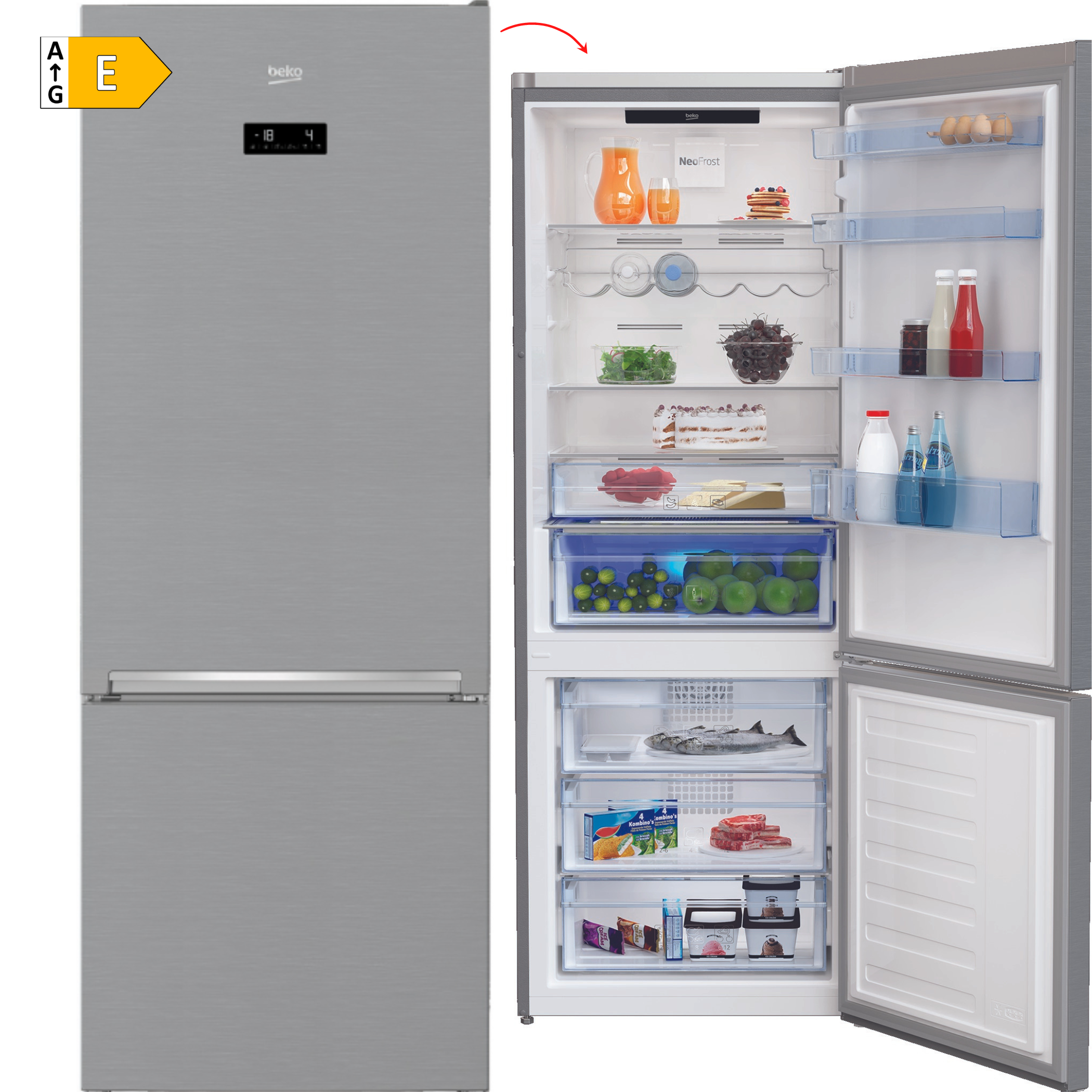 FRIGORÍFICO COMBI BEKO RCNE560E40ZXBN, 192x70, DISPLAY, INOX - E